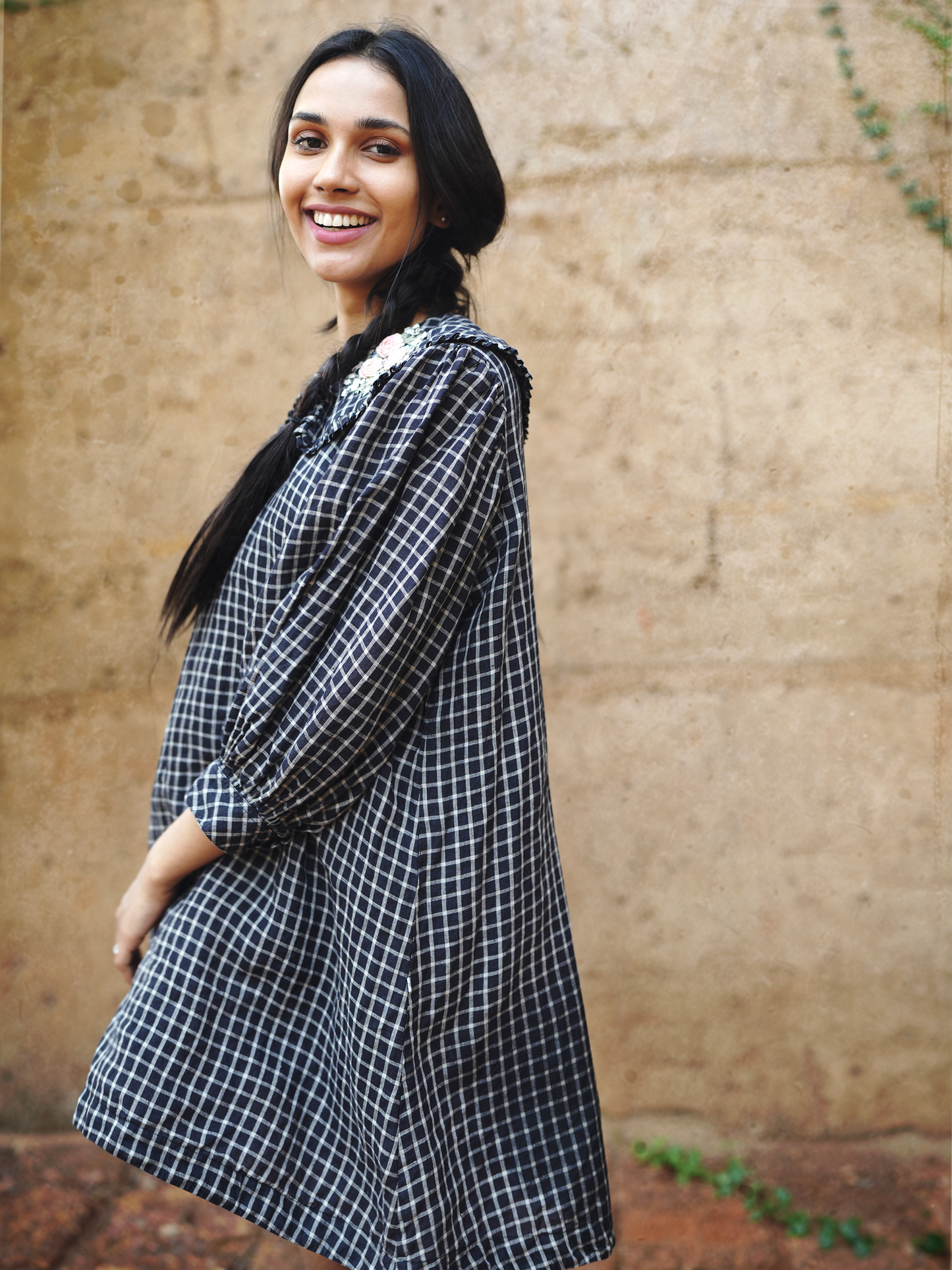 Vintage Collar Linen Mini Dress - I AM BLVD