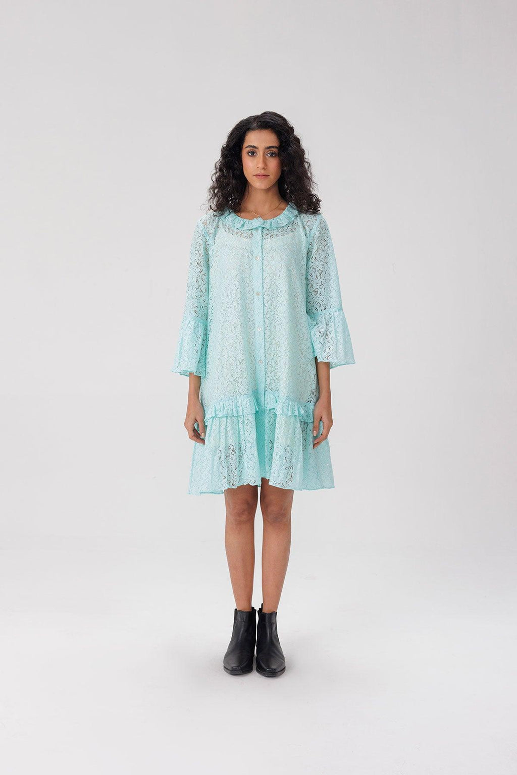 Turquoise Midi Lace Dress - I AM BLVD
