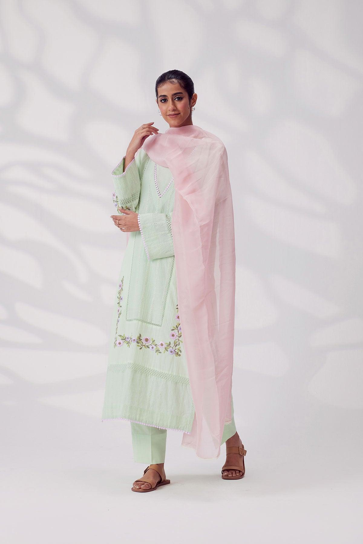 Handcrafted Salwar Suit - Pastel Green - I AM BLVD