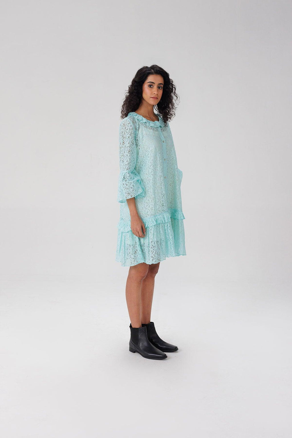 Turquoise Midi Lace Dress - I AM BLVD