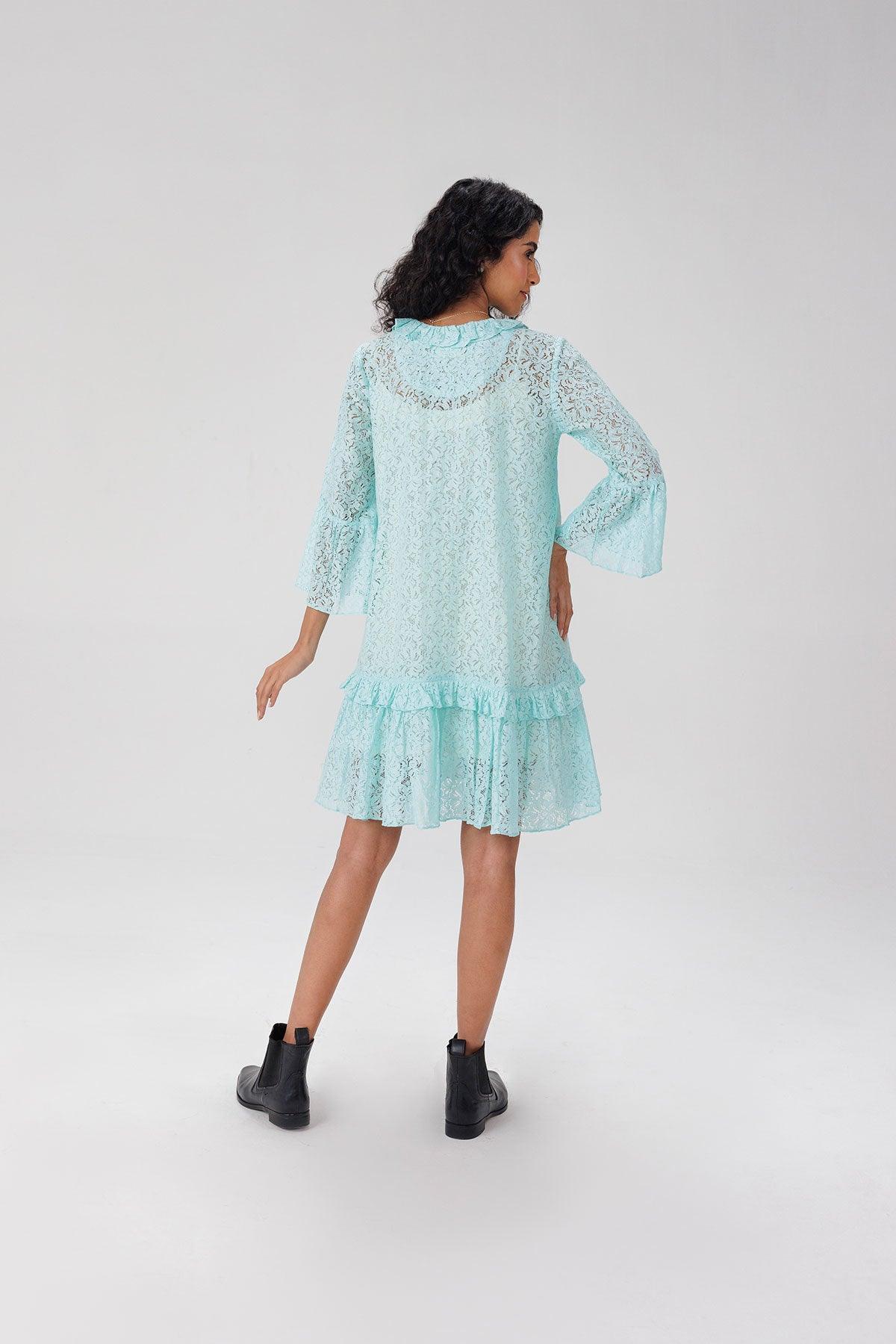 Turquoise Midi Lace Dress - I AM BLVD