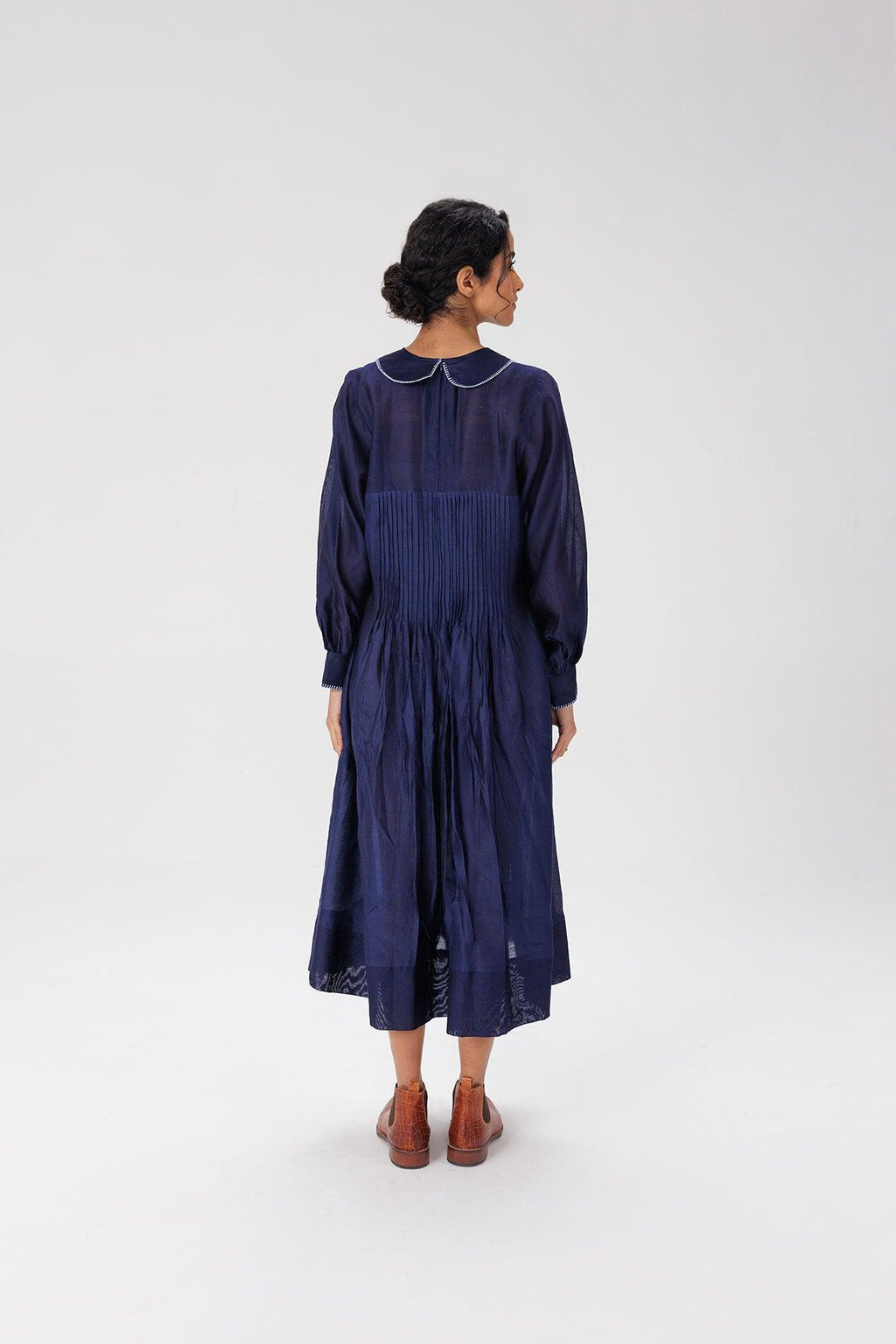 Navy Blue Smocked Maxi Dress - I AM BLVD