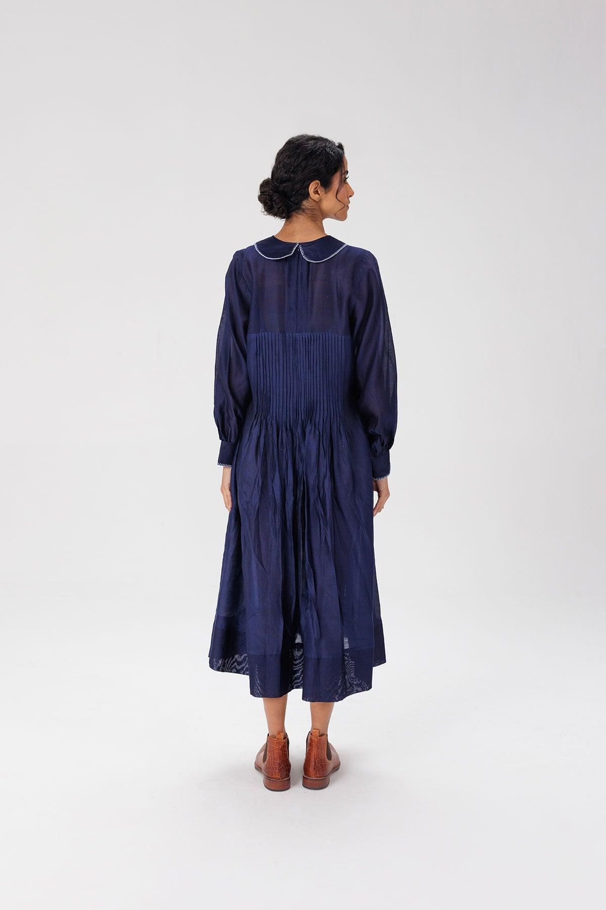 Navy Blue Smocked Maxi Dress - I AM BLVD
