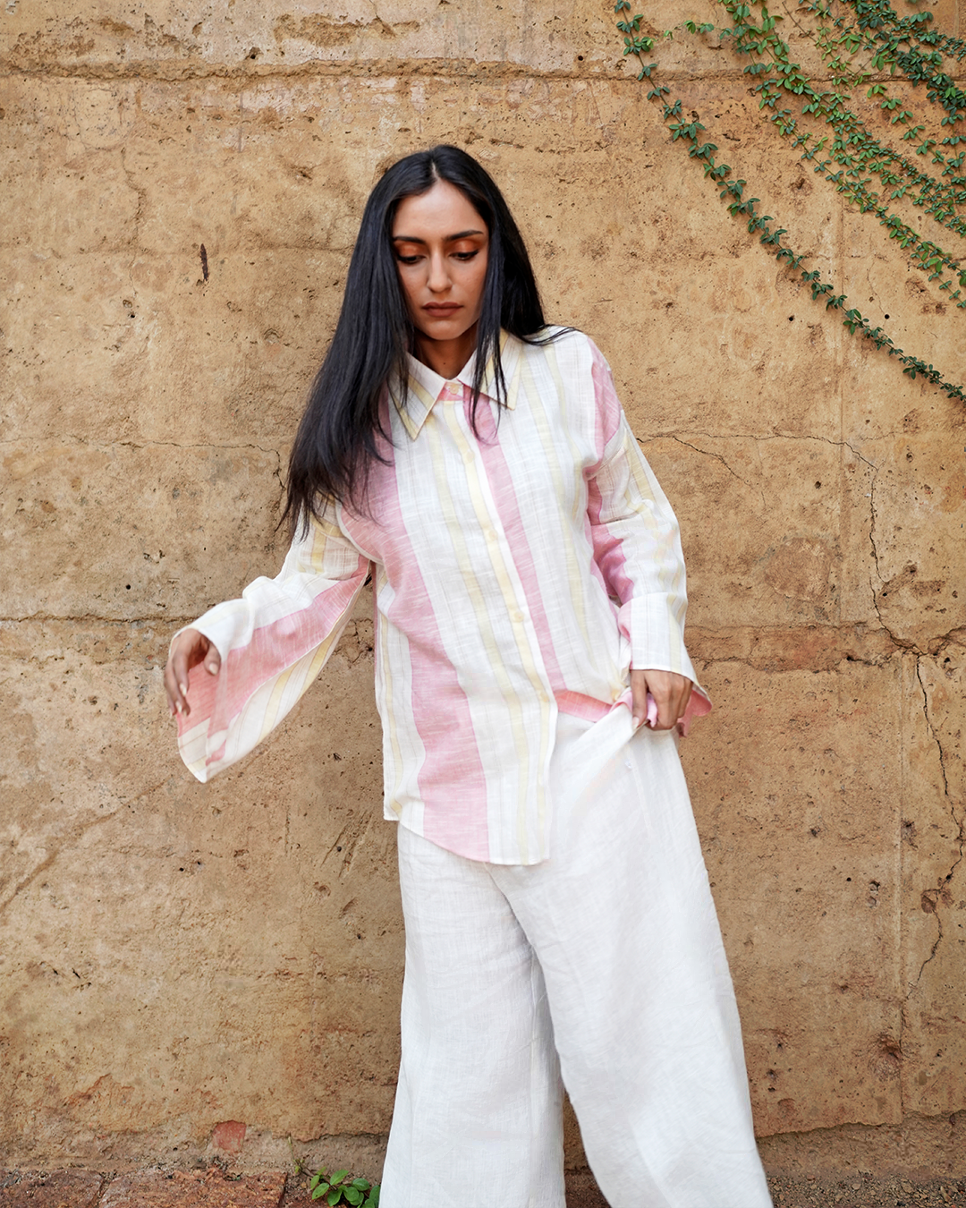 Active White Linen Shirt with Pink & Yellow Stripes - I AM BLVD