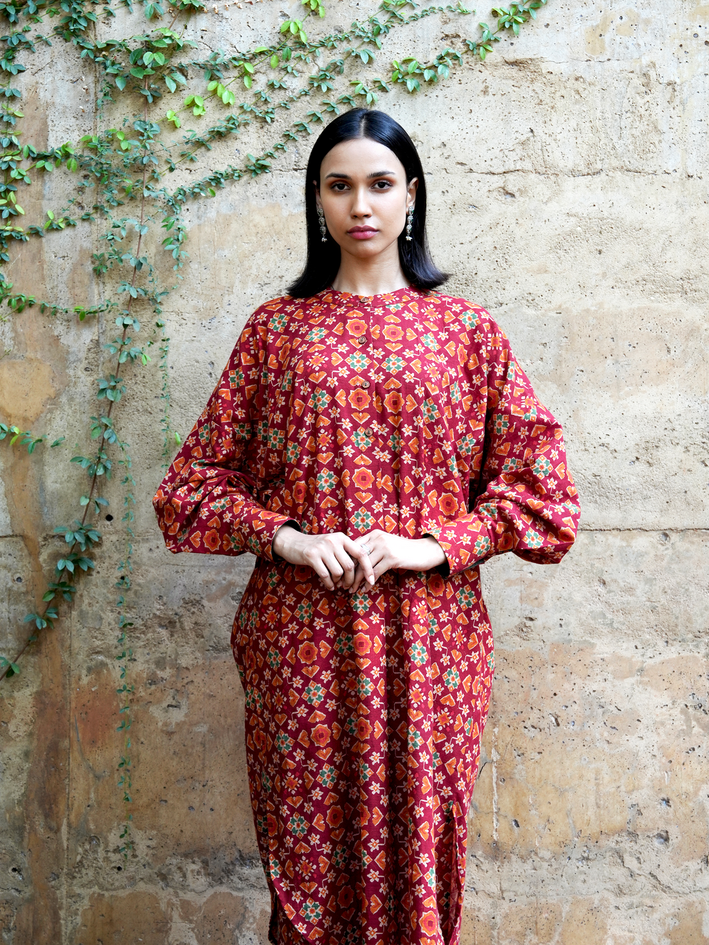 Maroon Handloom Jacquard Co-ord Set with Phulkari Print - I AM BLVD