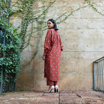 Maroon Handloom Jacquard Co-ord Set with Phulkari Print