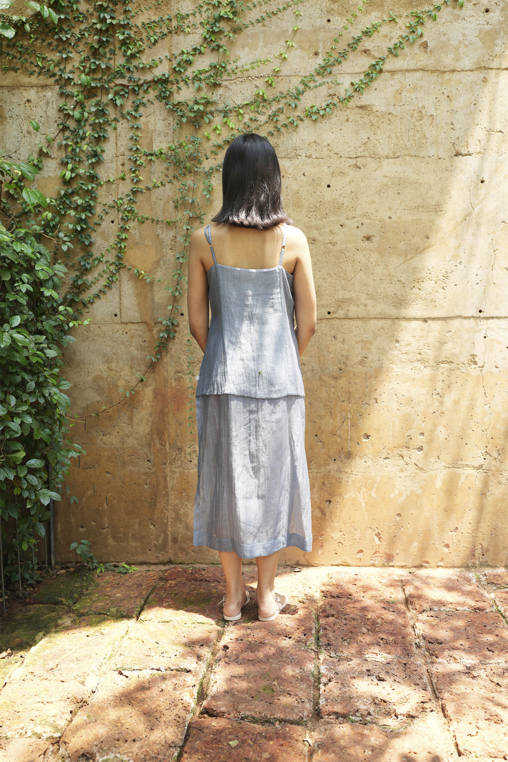 Grey Chanderi Cotton Dress with Kantha Embroidery - I AM BLVD