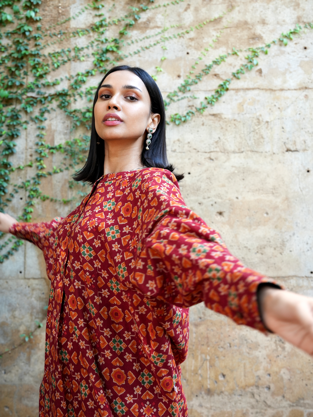 Maroon Handloom Jacquard Co-ord Set with Phulkari Print - I AM BLVD