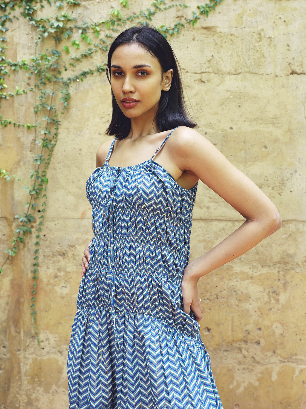 Tie-Detail Cotton Strappy Dress - I AM BLVD