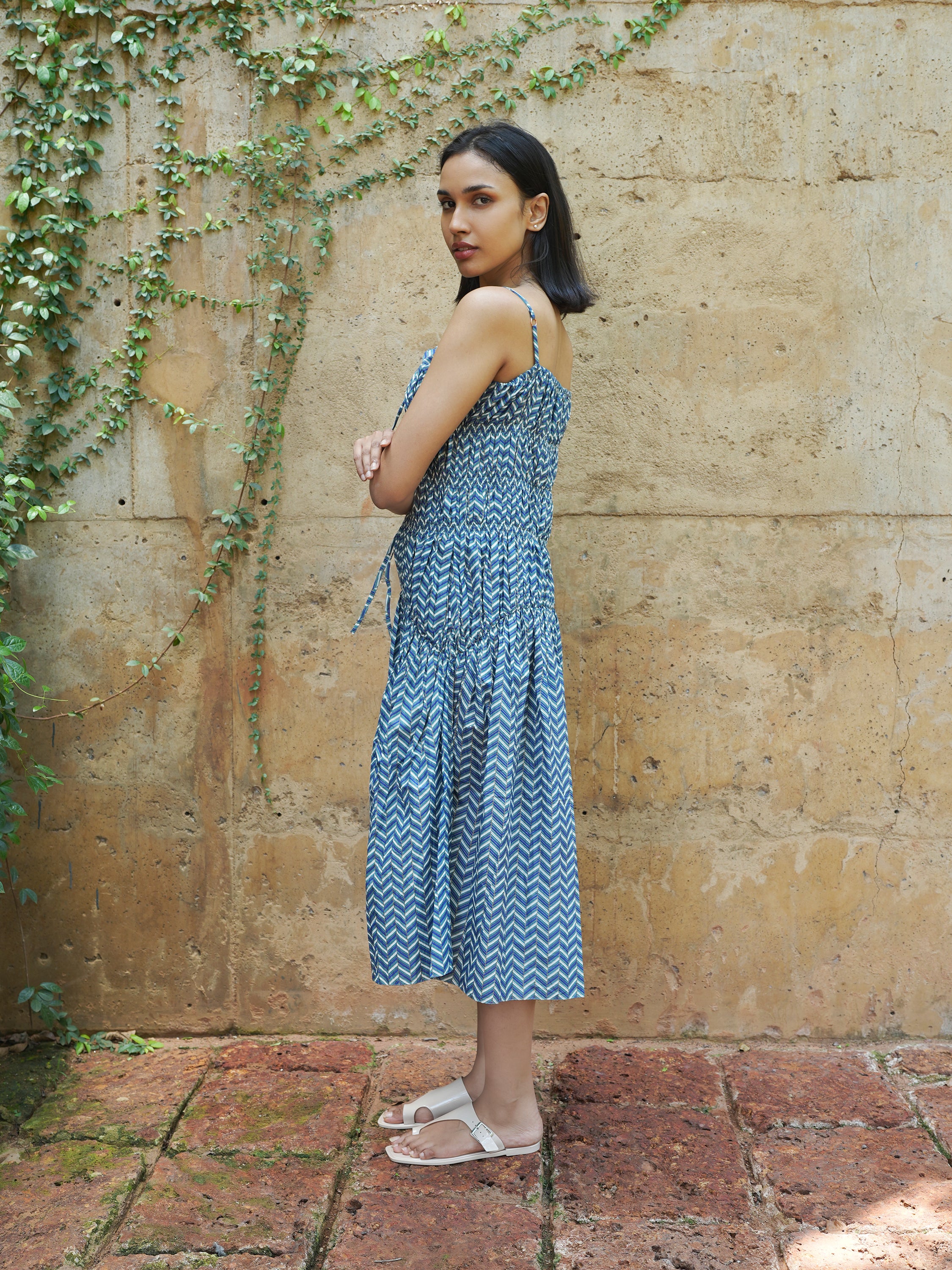 Tie-Detail Cotton Strappy Dress - I AM BLVD